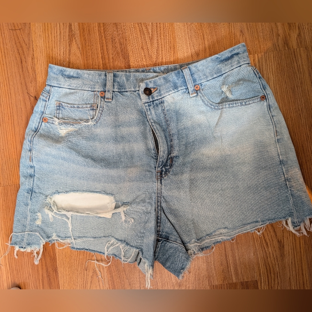 American Eagle Outfitters Blue Distressed Jean Shorts
